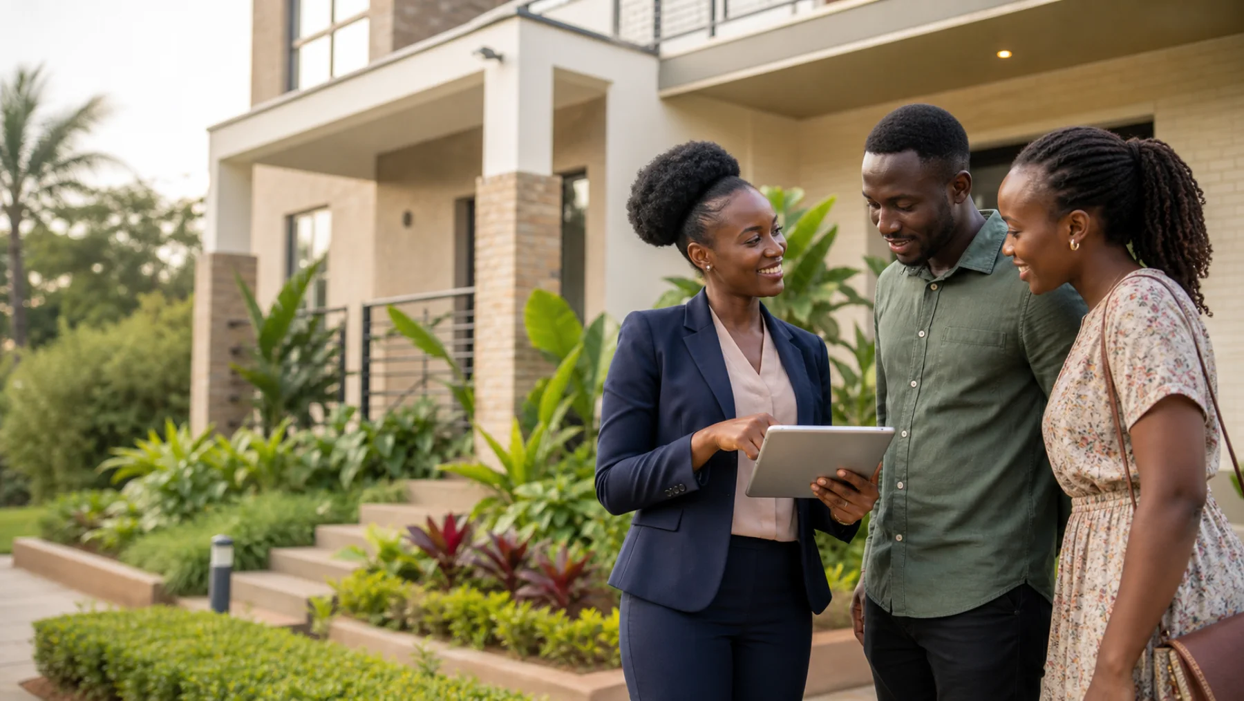 Ugandan property professional helping a couple discover a home